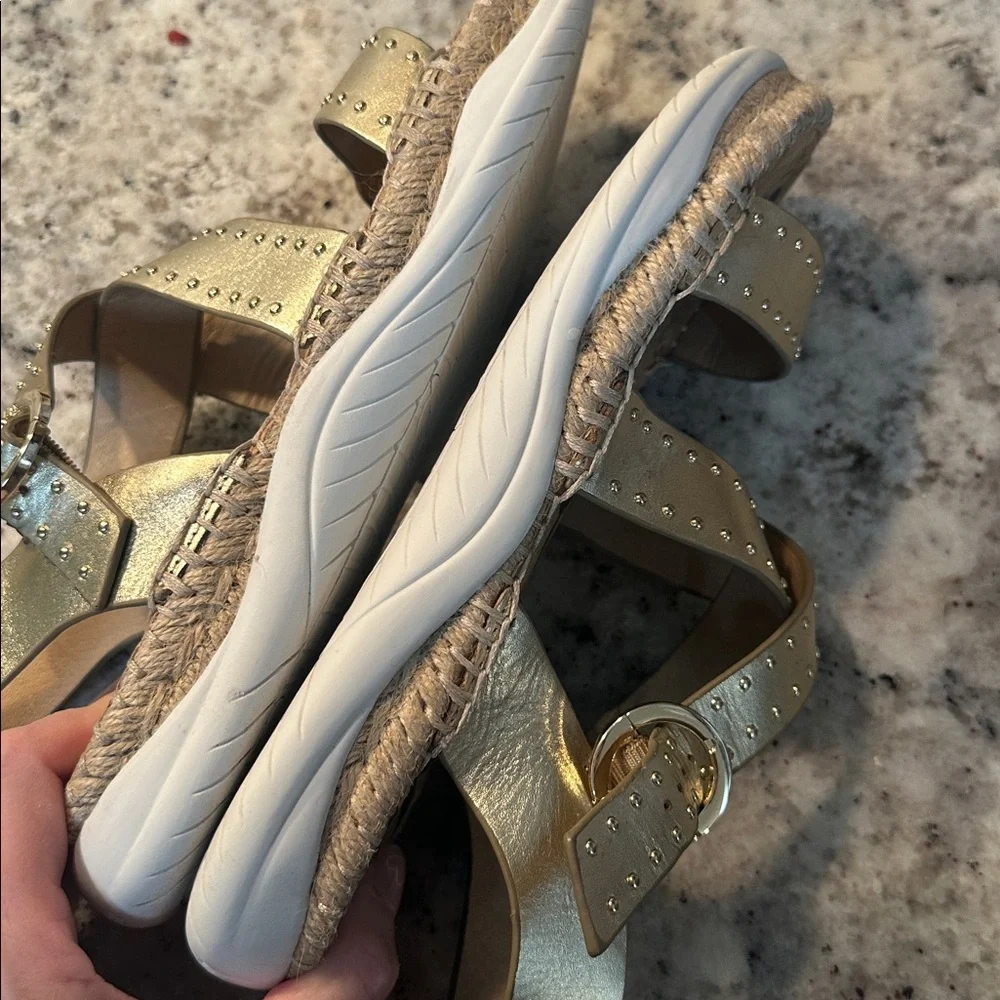 Sam Edelman Janette studded metallic-leather slingback sandals in gold